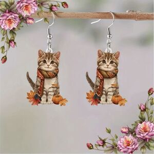 Cute Cat Acrylic Dangle drop Earrings fall colors autumn‎ vibes